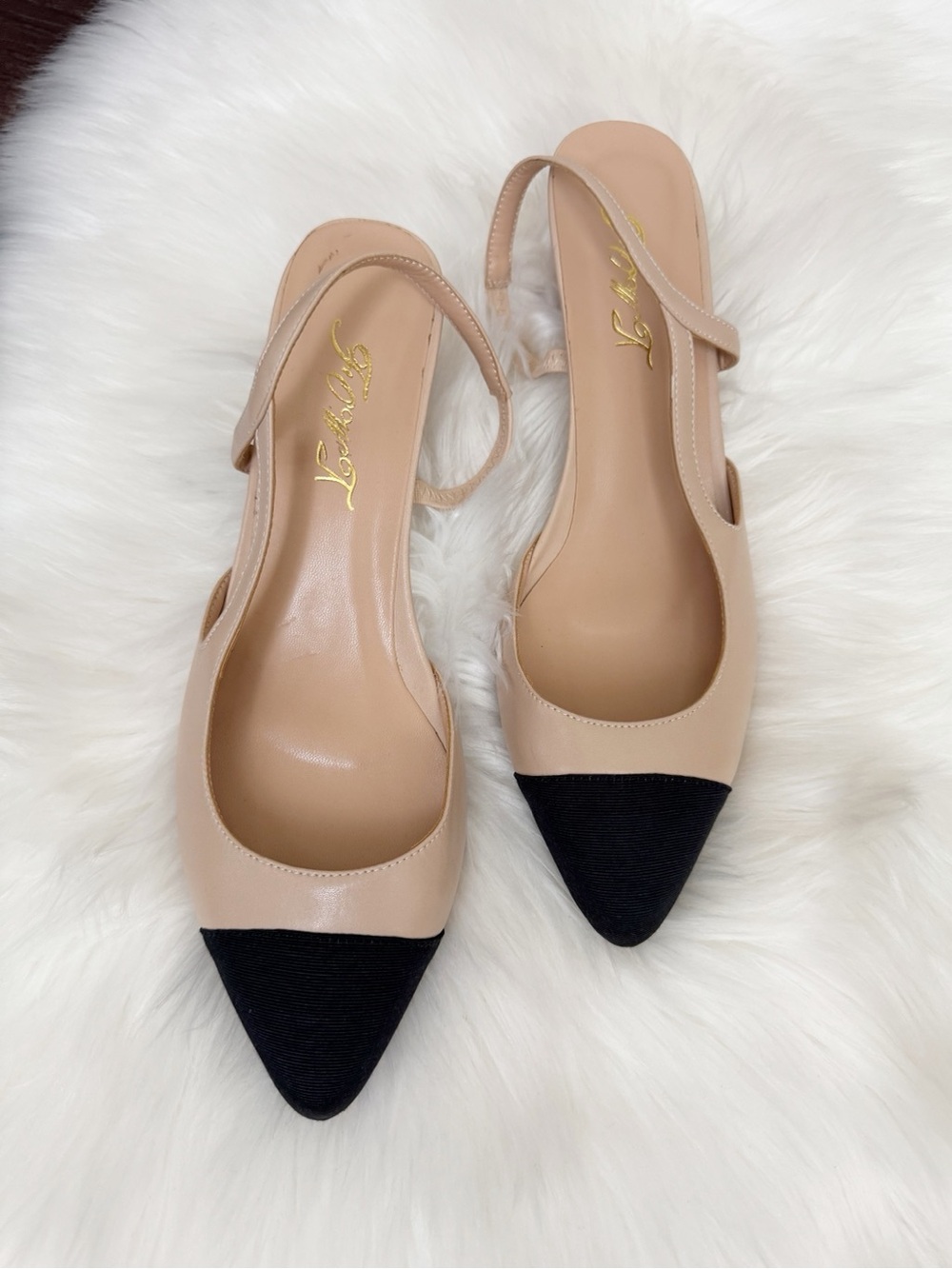 Nude and Black Pointed Slingback Flats